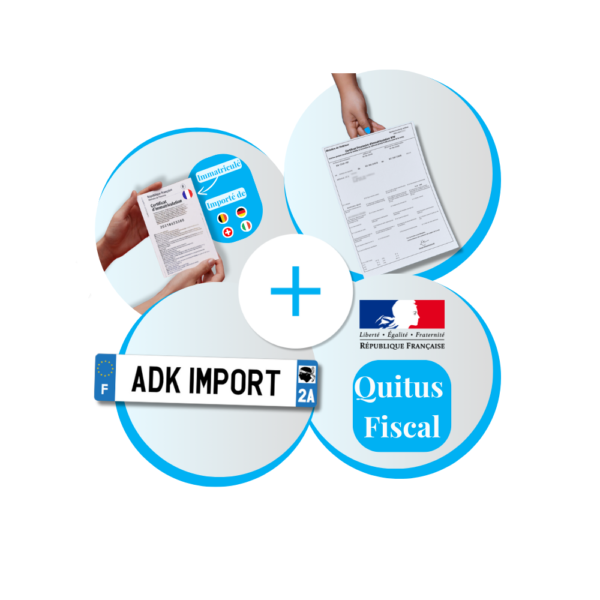 Simplifiez l'importation de votre véhicule avec ADK-Import. Profitez d'un pack complet incluant immatriculation provisoire CPI WW, quitus fiscal et plaques d'immatriculation.