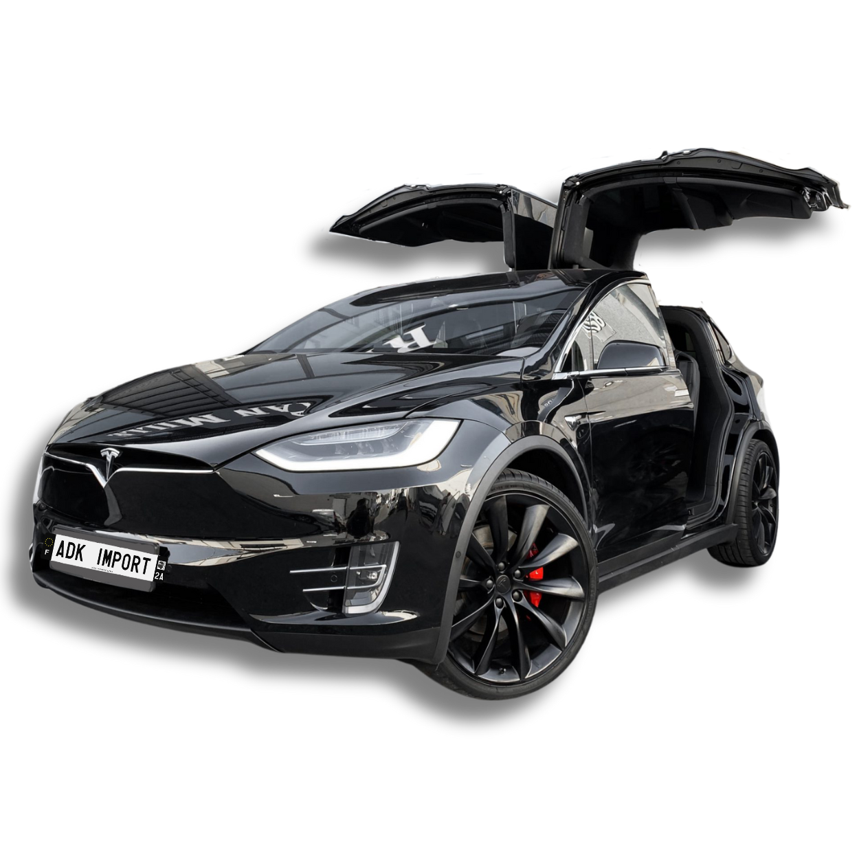 Tesla Model X noir importée d'Allemagne par ADK Import avec portes Falcon ouvertes